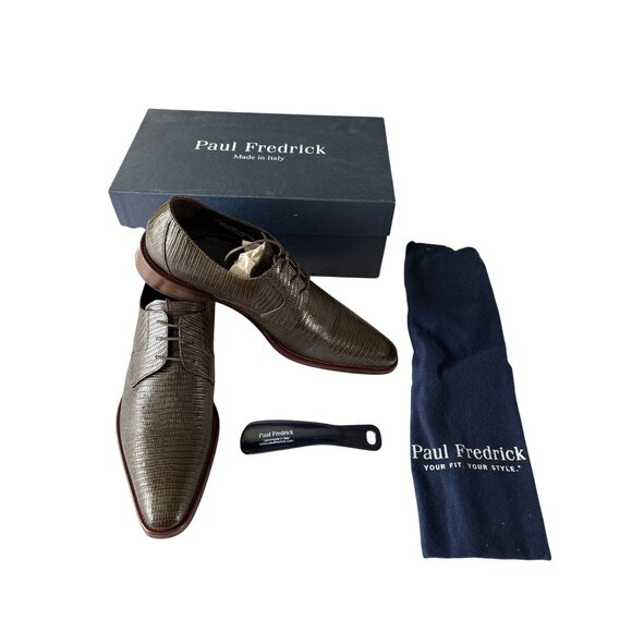 Paul Fredrick Mens US 10.5 M Italian Leather Oxford Shoes Brown Lizard Print - Picture 2 of 12